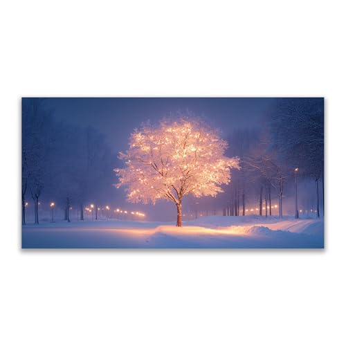 Impression sur toile decoration murale salon moderne motif paysage hiver or 50x100cm