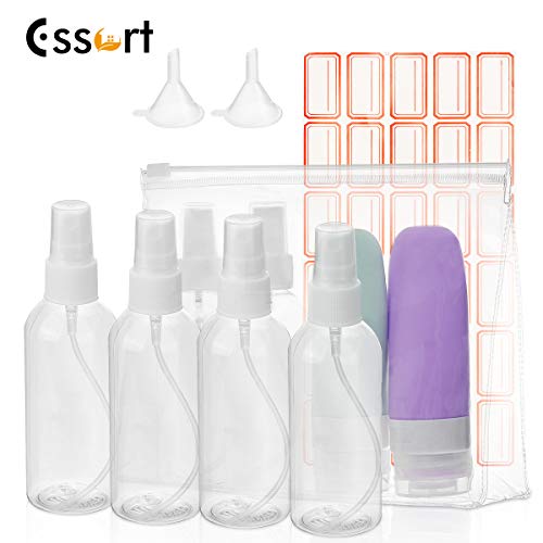 ESSORT - Juego de botellas de silicona con pulverizador (recargables, tamaño pequeño, fácil de transportar) 8 unidades