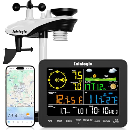 Sainlogic WiFi Smart Weather Station SA9 with 24H/ 7Days Accurate Weather Forecast by Weatherseed® AI, 8.5' Large Display,UV,Sun Light,Rain Gauge,Wind Gauge,2-Year Data Storage & Export（Only 2.4G）