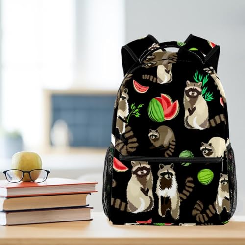 Sac à dos d'école imprimé raton laveur et pastèque multicolore 40cm