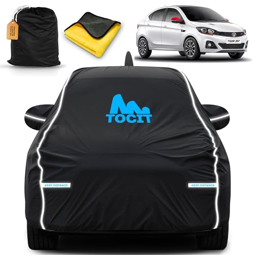 Image of Tigor Waterproof Long Life Car Cover with Safety Glow Reflective Strap, Premium Stretchable Velvet Velour Fabric, Machine Washable, Tri-Stitch Custom Fit with Mirror & Antenna Pocket