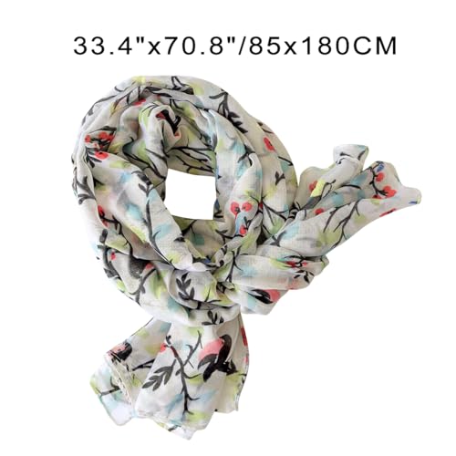 Lightweight Floral Birds Scarves for Woman, Long Lady Scarf, Soft Cotton Feels Shawl Wraps, Bird Accessory3