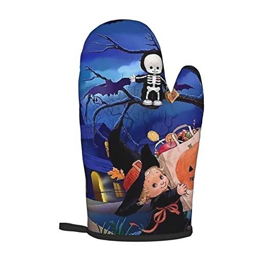 Halloween Ghost Pumpkin Print Oven Mitts Pot Holders Sets Heat Resistant Non Slip Kitchen Gloves Hot Pads For Cooking Bbq Baking Grilling #TOP7