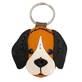 Genuine Leather Keychain, Animal Keyring, Bag Purse Charm Pendant Gifts Handmade, Cute Key Holder, Pets Lover Accessories (Beagle Brown Black)