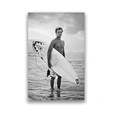 WSJIJY Leinwanddruck Vintage Schwarz Weiß Surfing Mädchen Leinwand Wandkunst Retro Strand Dekor Für Wohnzimmer Schlafzimmer 50X70Cm Kein Rahmen