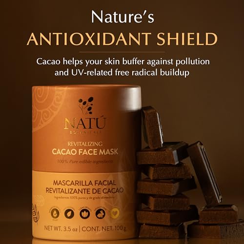 NATÚ BOTANICALS Revitalizing Cacao Hydrating Face Mask - Antioxidant-Powered Botanical Powder Mask with a Soft Chocolate Aroma - Smooth, Balanced, Refreshed-Looking Skin