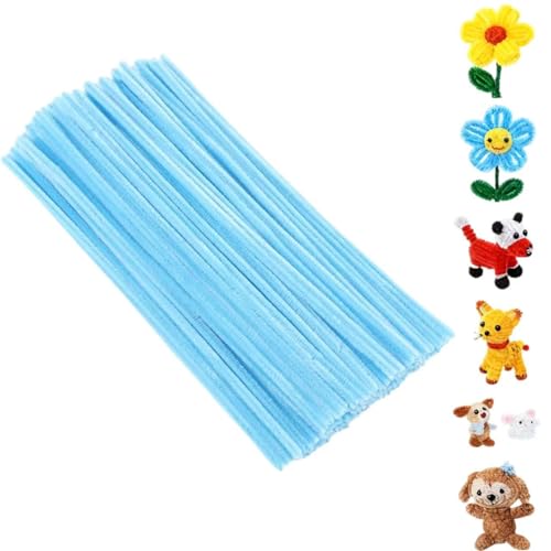 手芸モールセット 6mm カラーモール 約120本多色 - モールフラワー リース用 針金ワイヤー DIY工作 造花 材料 子供 アート (水色)