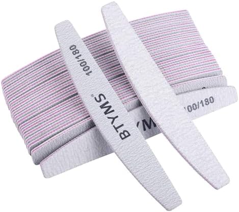 BTYMS 25 piezas lima de uñas de grano 100/180 y tampón profesional, tablas de esmeril de doble cara para uñas acrílicas, de gel y naturales