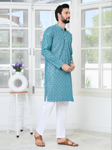 Image of See Designs Men's Full Sleeve Mandarin Collar Men Embroidered Straight Long Kurta - Festive Collection