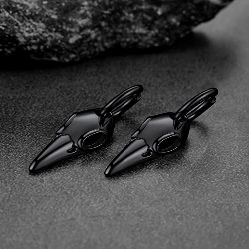 Mens Womens Black Raven Skull Hoop Earrings Gothic Norse Viking Protection Jewelry Birthday Gift #TOP7