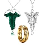 HJYZY 3 Stück Herr der R. Halskette graviert Gold plattiert Edelstahl Ring Arven star Halskette