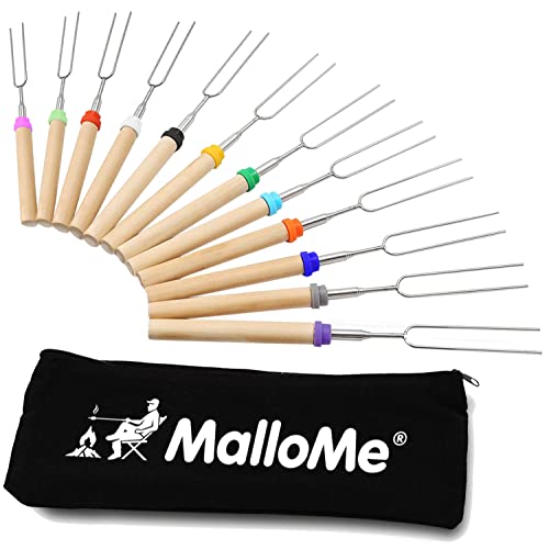 MalloMe Smores Sticks for Fire Pit Long - Marshmallow Roasting Sticks Smores Kit - Smore Skewers Hot Dog Fork Campfire Cooking Equipment, Camping Essentials S'mores Gear Outdoor Accessories 32