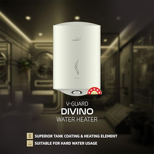 Image of V-Guard Divino Geyser 10 Litre Water Heater for Home | BEE 5 Star Rating | Vitreous Enamel Tank Coating | Advanced Multi-layered Safety | Suitable for Hard Water & High-rise Buildings | White
