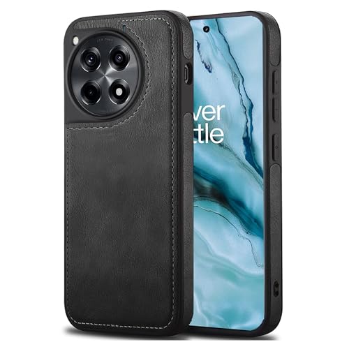 Image of Leather Case for OnePlus 12R Premium Protective Stylish Slim Cover with Shockproof Raised Edges Black