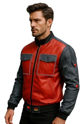 SpazeUp Men's Red Leather Jacket | Fly Cosplay Red Bomber Jackets for Men2