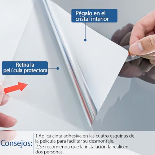 Miniatura 6 de Aurathon Vinilos Para Cristales Vinilo Espejo Para Ventanas 59.5x400cm,Vinilo Adhesivo Cristal Con Kit De Instalación Anti Uv Anti Calor Unidireccional Para Hogar Oficina