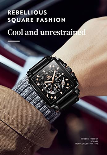 Image of OLEVS Square Watches for Men Chronograph Fashion Business Watch Luminous Waterproof Casual Wrist Watches