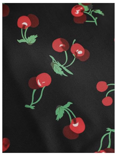 SweatyRocks Girl's Cherry Print Flared Dress High Waist Ruched Ruffle Hem Mesh Cami Dress3