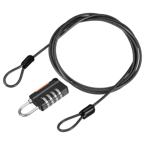 Image of YOKIVE 1 Set 4 Digit Combination Locks with Security Cable, Outdoor Padlocks | Steel Lock Chains Great for Lockers, Luggage, Bike (Black, 5-Feet)