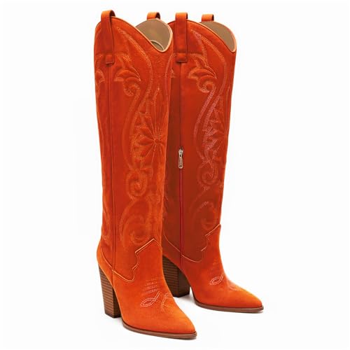 Image of WIRALOMI Cowboy Boots for Women Knee High Western Chunky Heel
