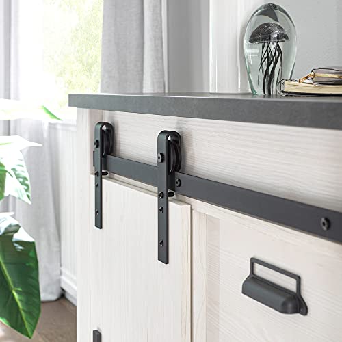 Lomadox Wohnwand TV-Wand Pinie weiß Nb. mit anthrazit 4-teilig Landhausstil, TV-Lowboard, Wandboard, Kommode, Vitrinenschrank, inkl. LED-Beleuchtung – Bild 3