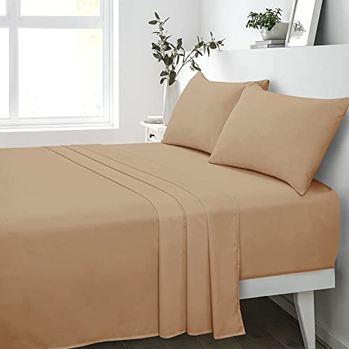 180 Thread Count 100% Pure Cotton Percale Flat Sheet (Natural, Double: 224x248cm)