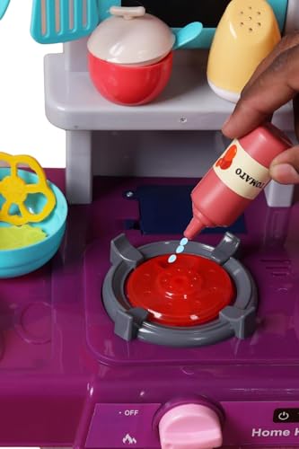 Image of Kitchen Set for Kids Girls Big Cooking Set Light and Sound Pretend Play Toy Battery Operated with Accessories, acrylonitrile butadiene styrene, Purple (Purple)