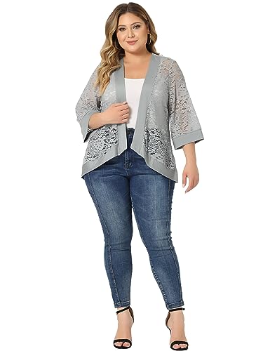 Image of Agnes Orinda Plus Size Cardigans for Women 3 /4 Sleeve Open Front Lightweight Sheer Shrug Lace Bolero Cover Up