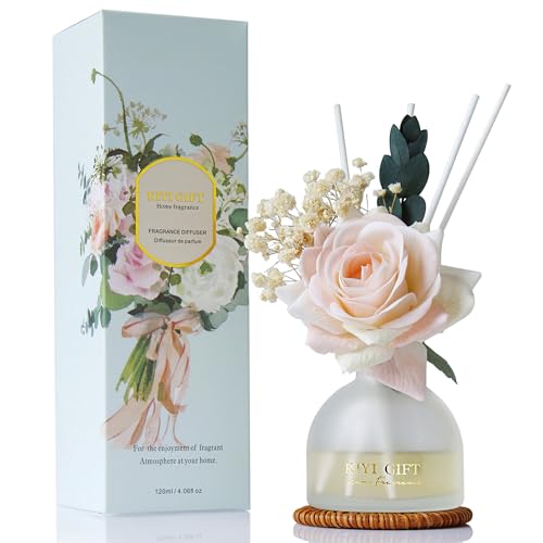 kiyigift Reed Diffuser Set 4.06 oz Scent Diffuser with 6 Sticks Home Fragrance Reed Diffuser for Bathroom Shelf Decor Jasmine Rose