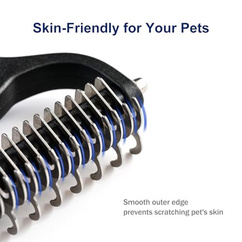 WePet Grooming Rake for Dogs & Cats, Double-Sided Deshedding Brush, Extra-Wide Dematting Tool, Slicker Comb for Undercoat & Loose Hair Removal, Reduces Shedding by 95%, Blue, Small - Thumbnail 4