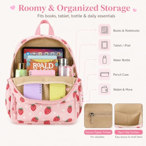 Image of LOIDOU Toddler Backpack for Girls School Bookbags for Preschool Kindergarten Cute Backpacks (Strawberry Pink, S-12)