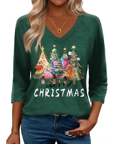 Image of Zeagoo 3 /4 Length Sleeve Womens Tops Casual V Neck Shirts Soft Basic Tees Business Work Blouses