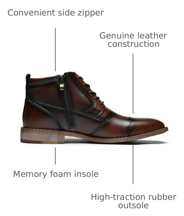 Image of Arkbird Mens Dress Boots Genuine Leather Cap Toe Ankle Boot with Side Zipper for Casual Business Formal Wear