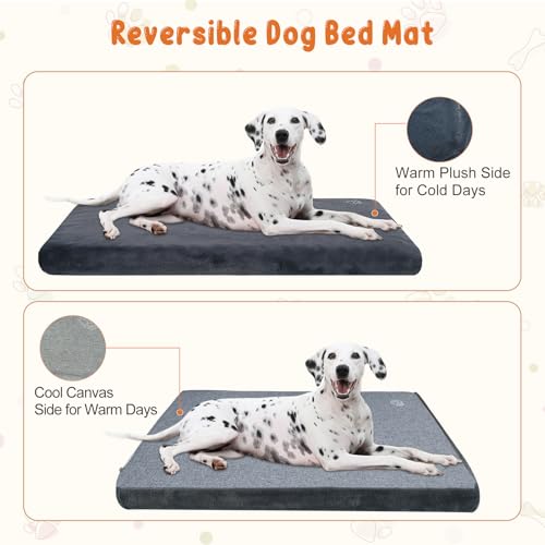 Image of EMPSIGN Memory Foam Stylish Dog Bed Mat Dog Crate Pad Mattress Reversible (Cool & Warm), Pet Crate Bed For Small To Xx-Large Dogs, Grey
