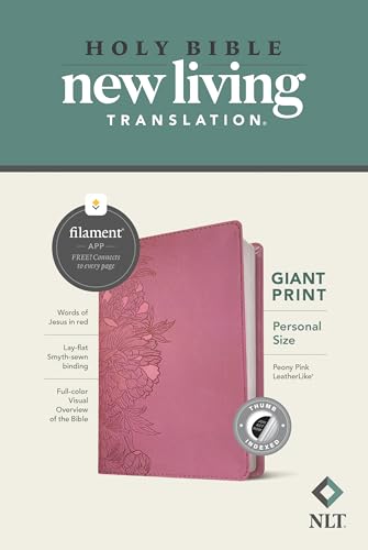 NLT Personal Size Giant Print Bible, Filament Enabled (LeatherLike, Peony Pink, Indexed, Red Letter): Includes Free Access to the Filament Bible App ... Notes, Devotionals, Worship Music, and Video