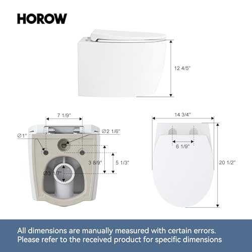 HOROW Inodoro suspendido HR-TG04W, inodoro compacto montado en pared con asiento de cierre suave, inodoro redondo de cerámica con doble descarga 1.06 GPF/1.6 GPF, blanco miniatura 4
