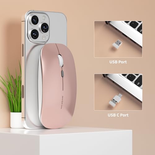 Uiosmuph Q5 Wireless Mouse, 2.4GHz Slim Portable Wireless Mouse for Laptop, Rechargeable Computer Mouse with USB Receiver for Mac PC Notebook Macbook Chromebook, Rose Gold - Image 4