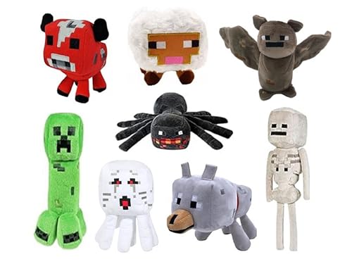 OVITTAC Creeper Plush,Baby Pig ?Baby Wolf?Spider,bat,Skeleton Shooter,Red Bull?sheepStuffed Animals Toys?Great Gift for Children and Fans.(8Pack)