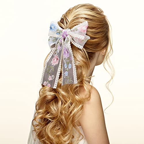 Oiiki 5 Yards Vintage Lace Flower Ribbon, Embroidered Flower Lace Applique, Pink Purple Blue Flower Sewing Patches For Dress Wedding Bridal Bridesmaid Party, Width:9Cm(1 Pcs) #TOP4