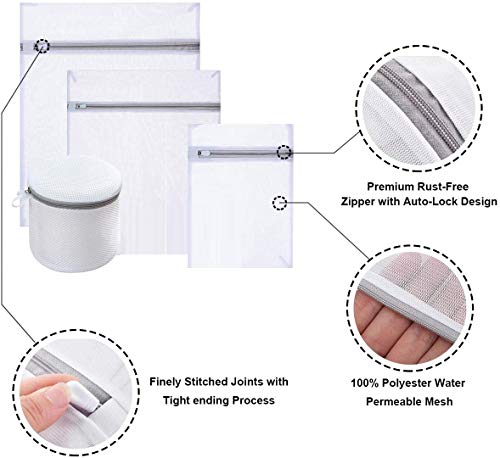 Image of Lukzer Mesh Laundry Bags for Washing Machine & Travel Storage (Set of 4) Laundry Organizer Bags with Rust-Free Zipper for Bra, Lingerie, Baby Clothes, Delicates, Hosiery & Shoes