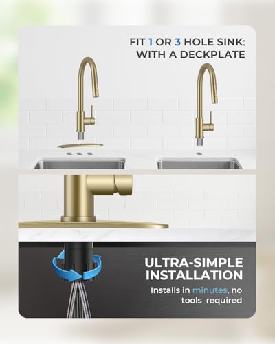 Image of WEWE Kitchen Faucet with Pull Down Sprayer, Gold SUS304 Stainless Steel Kitchen Sink Faucets, High Arc Single Handle Faucet for Kitchen Sink, Commercial Modern Farmhouse RV Utility Faucet
