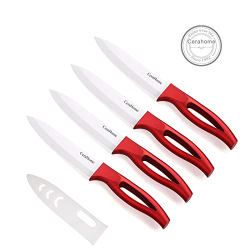 Ceramic knife, Cerahome Ceramic kitchen Knife Set with Sheath Super Sharp Kitchen Knives 5inch Fruit Knife(Red)