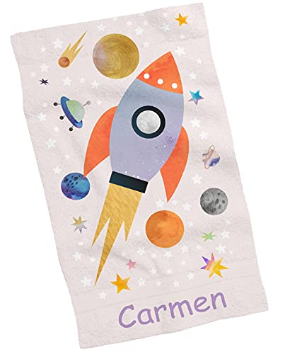 ZPUBLI+ Toallas de Mano y Cara Personalizadas con Nombre (30x50). Regalo Infantil Original para el Colegio, excursiones, Camping, Ejercicio etc. (Toalla Manos Planetas)