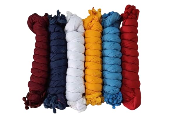 Nakoda Creation Cotton Blend Solid Women Dupatta (Pompom Pack Of 6:-Maroon,Navy Blue,White,Yellow,Turquoise,Red)-picture-38