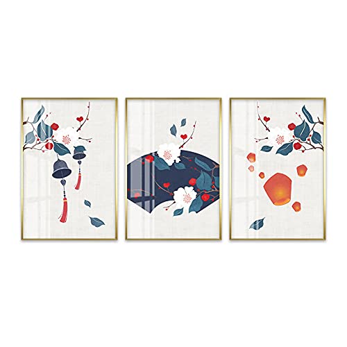 Peinture carillons éoliens et lanterne triptyque | Toile salon 60x90cm