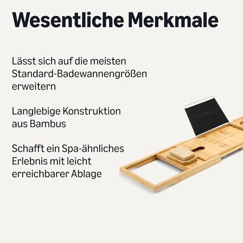 Amazon Basics ausziehbare Badewannenablage aus Bambus