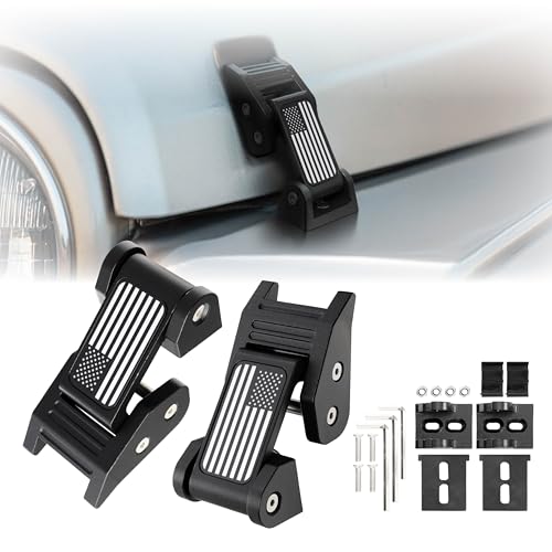 USR 97-06 TJ HOOD LATCHES Metal Constructed Lock Catch – HeavyDuty Hoodlatch Set (2pc) Compatible with 1997-2006 Jeep Wrangler SE/Sahara/Sport/Rubicon (USA FLAG EDITION w/INSTALL HARDWARE)