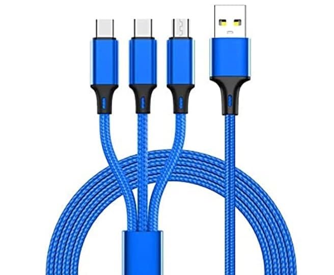 cablebasket 3 in 1 Fast Charging Cable For Car Home and Office Nylon Braided Unbreakable Multi Charger Cable With lighting, Type C and Micro USB Connetors (BLUE) (B0BSR4721W) Amazon Price History, Amazon Price Tracker