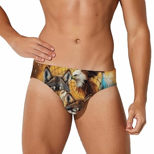 Dreamcatcher Wolf Eagle1 Mens Swim Briefs Sexy Bikini Swimwear Bathing Suits Trunks