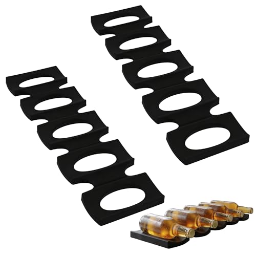 SHIQUAN 2 Pièces Range Bouteille Frigo, Support Pliable en Silicone Antidérapant, Range-Bouteilles et Canettes(Max 15 Bouteilles) pour Réfrigérateur, Armoire de Cuisine, Cave à Vin - Noir